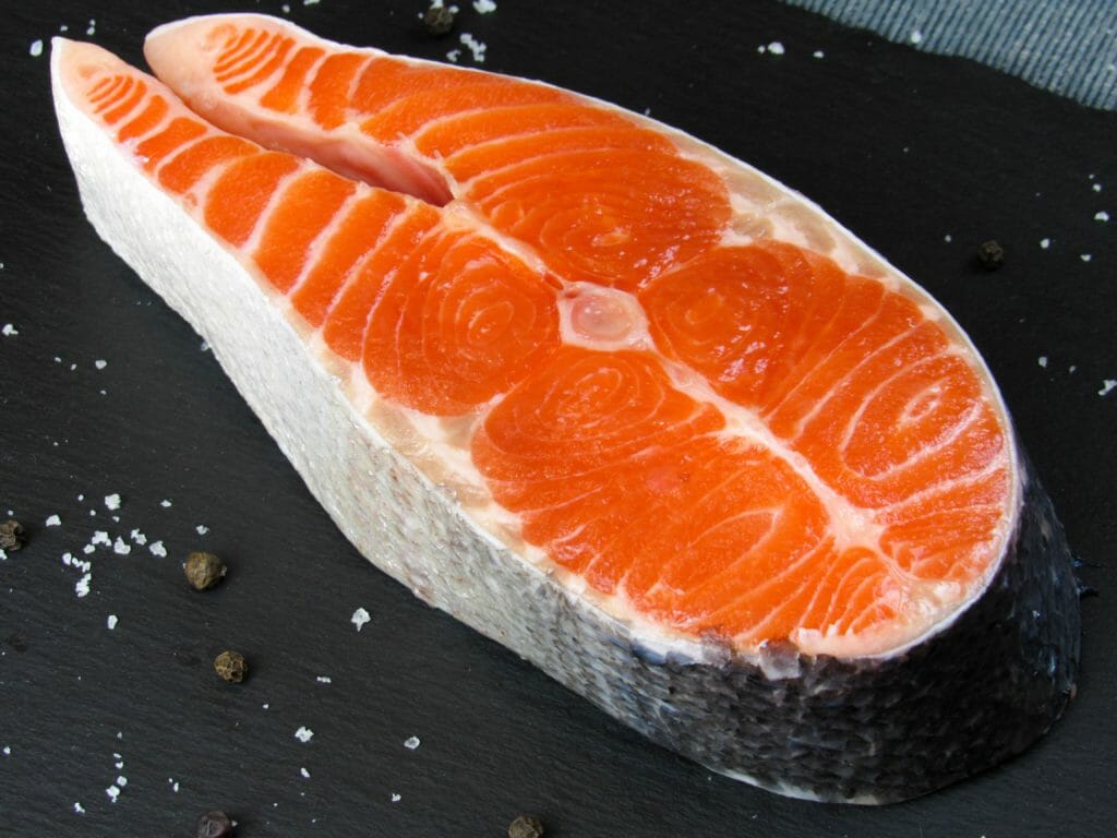 Raw salmon steak 